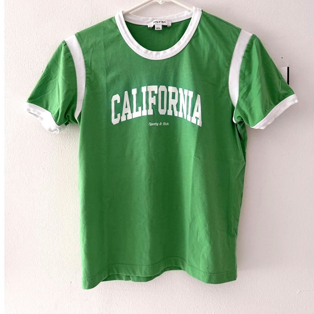 Sporty & Rich Women Basic Cotton Crew Neck Short Sleeve T-Shirt Green Size S
